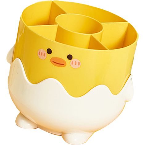 Petit pot de rangement pour pinceaux de maquillage Little Yellow Duck, en plastique compartimenté.