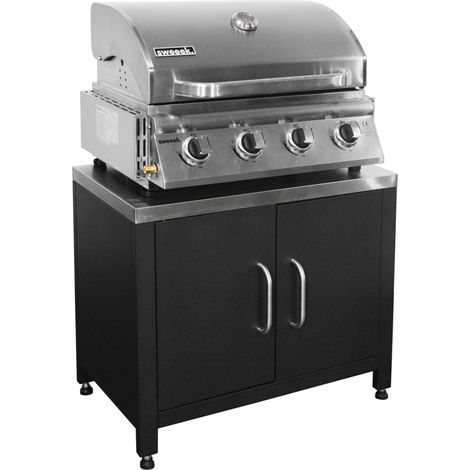 sweeek - Gasgrill mit 4 Brennern zum Aufstellen + Küchenschrank aus Stahl B 80cm
