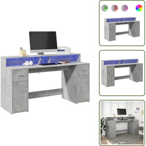 The Living Store Scrivania con Luci LED Grigio Cemento 160x55x91 cm Multistrato - Scrivania multistrato