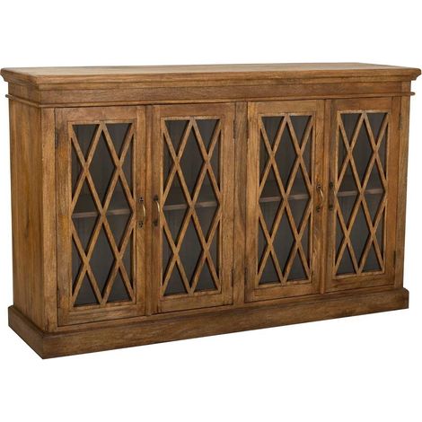 Aparador de madera y cristal marrón 170x40x100 cm