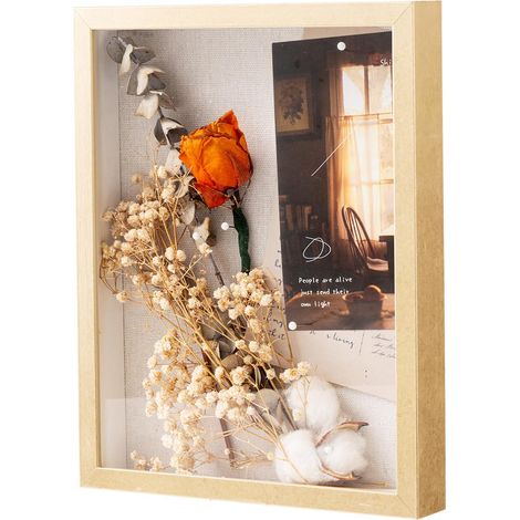 Cadre photo 3D à remplir avec véritable vitre en verre doré - 30 x 38 x 2,5 cm - Cadre en MDF profond pour photos, bouquet de mariage, œuvres d'art DIY, boîte d'ombrage, cadeau (1/5)