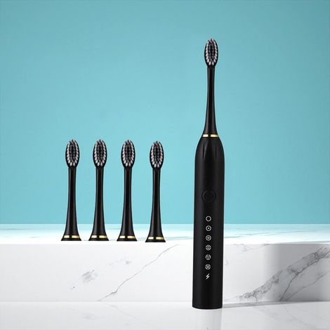 Brosse à dents électrique, brosse à dents électrique avec 4 têtes de brosse, brosse à dents électrique intelligente à 6 vitesses avec minuterie, brosse à dents électrique rechargeable IP7-AquaForge