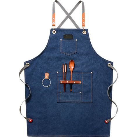 (Bleu)Tablier de cow-boy de haute qualité avec poches pour coiffeur, peintre, jardinier, styliste de coiffure pour femme et homme (1/4)