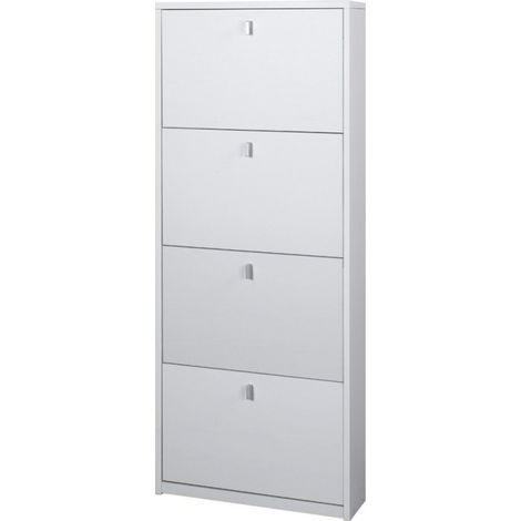 Platzsparendes schmales Schuhregal mit vier Türen in Ash White 63x18x H154 cm (1/2)
