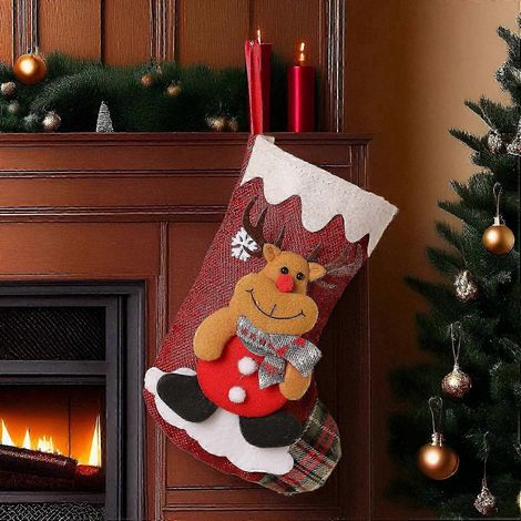 Décorations de Noël, chaussettes de Noël mignonnes, décorations pour sapin de Noël, sacs cadeaux chaussettes de Noël, chaussettes décoratives élan de Noël (1/3)