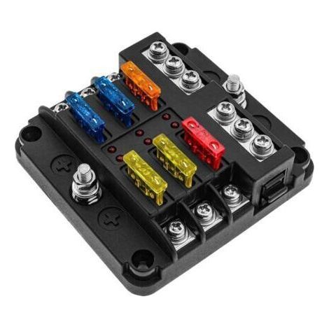 6 Way 12V Fuse Box, Blade Fuse Holder with 16 Fuses, 6 LED Indicators, Protective Cover for 12V/24V Vehicles (Car, Boat, Truck, SUV). (1/4)