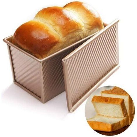 Molde para pan con tapa, sartén antiadherente para tostar, molde para pasteles de acero al carbono, moldes rectangulares para hornear pan en casa, pan tostado, 450 g de masa. (1/5)