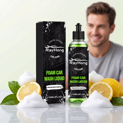 Foaming car wash liquid for daily cleaning, stain removal, brightening, and conditioning of car surfaces -- 120ml