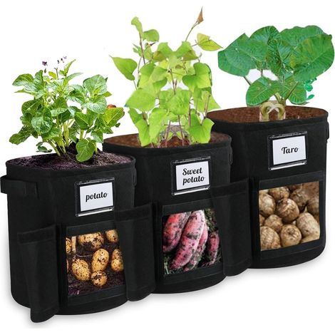 Sacs de culture pour pommes de terre (lot de 2) - Sac de culture noir pour plantes, 27 L, en tissu non tissé avec fenêtre d'ouverture, idéal pour les pommes de terre et les tomates. (1/5)