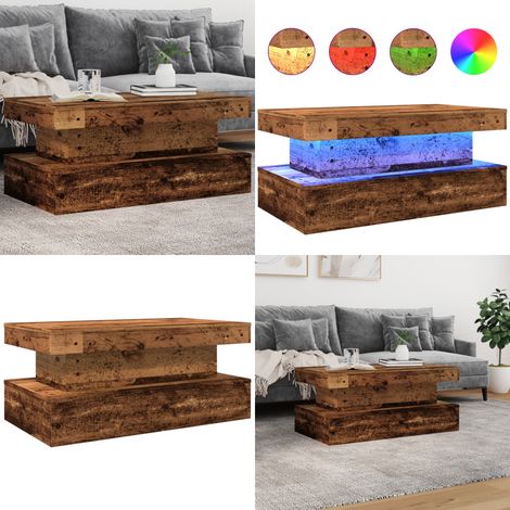 Couchtisch mit LED-Leuchten Altholz-Optik 90x50x40 cm - LED Beleuchtung - Altholz Couchtisch (1/5)