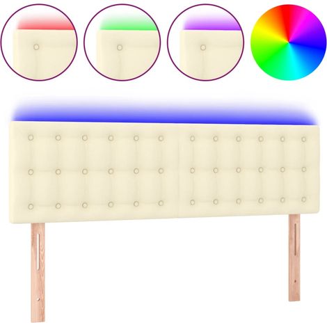 Testiera Testata del letto Crema a LED 144x5x78/88 cm in Similpelle (1/5)
