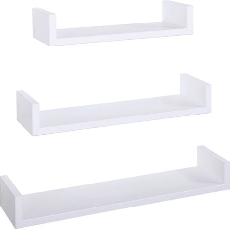 Set 3 Mensole da Parete 60-50-40x15,5x8 cm in Fibra di Legno Calamita Bianco (1/5)