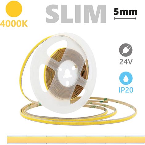 Alcapower Striscia LED COB SLIM IP20 24V 6W/m 4000K 600lm/m - Rotolo da 5 metri ad alta densità luminosa con 504 LED/m per installazioni lineari (1/3)