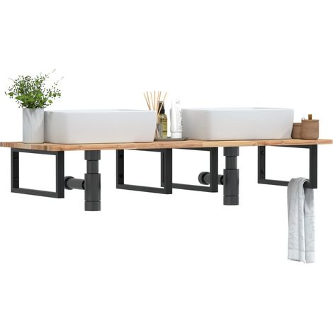 Waschbeckenregal Wandmontage Stahl und Akazienholz