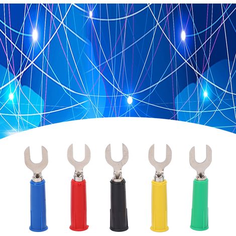 Adaptateur de prise vers fiche banane (rouge, noir, jaune, bleu, vert, deux jeux vendus ensemble) J.20019 Adaptateur de fiche de type U résistant à la haute tension de 6 mm vers une fiche de type U av (1/5)