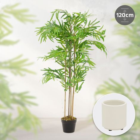 ML-Design Künstlicher Bambus 120 cm, Künstliche Pflanzen groß, Kunstpflanze mit Echtholzstamm, Fake Plastik Pflanze Dekoration im Topf für Indoor und Outdoor, Kunstbaum wie echt für Wohnzimmer Büro