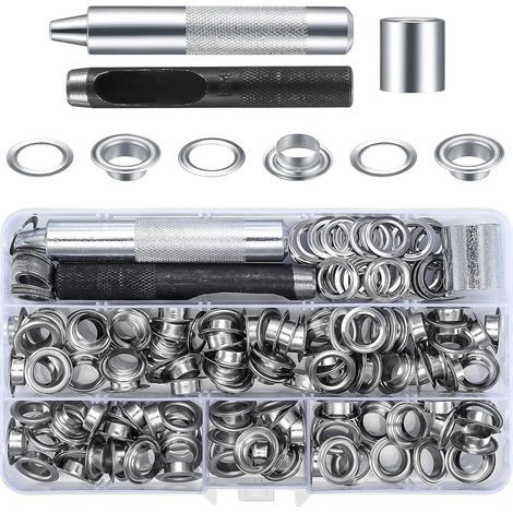 Lot de 120 œillets métalliques de 10 mm - Pince à œillets avec perforatrice et rondelles pour bâche, cuir, tissu, rideaux, couvertures de piscine (1/5)