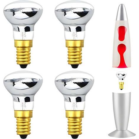 R39 E14 Lampes de Lave Réflecteur Ampoules Spot Lumières 25W Dimmable Edison Vis Base SES Ampoules Blanc Chaud 2400-2600K 360 Degré Angle de Faisceau 4Pcs (1/5)