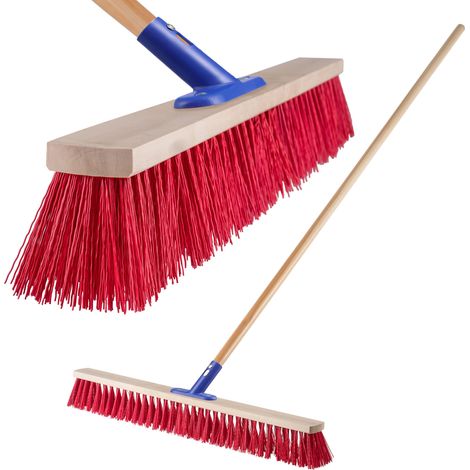 KADAX Straßenbesen mit langem Stiel aus Holz und Nylon, Kehrbesen, Rot, 80 cm