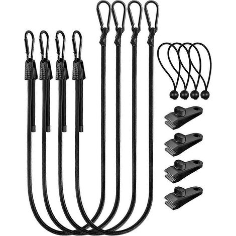 Cordons élastiques noirs réglables avec crochets, sangle élastique de 122 cm avec cordons élastiques et clips pour bâche (12 pièces) (1/4)