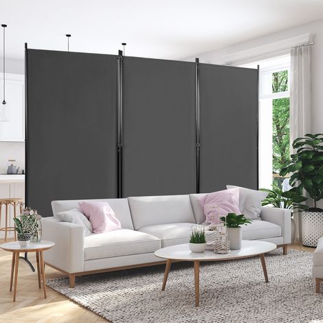 Paravent à 3 Panneaux Cloison de Séparation Pliable 260x183cm avec Charnières en Acier Gris CW3016 Maison Chic (1/3)