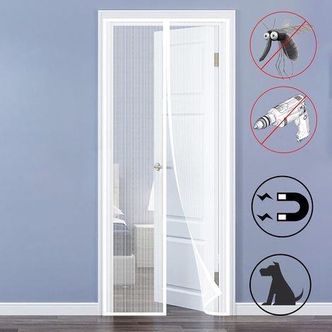 Moustiquaire de fenêtre MagnéTique Moustiquaire 110x210cm Rideau Anti Mouche Porte sur Mesure de Porte sans Percer pour Porte d Entrée Intérieur/Patio/Coulissante, Blanc-RAPANDA (1/5)