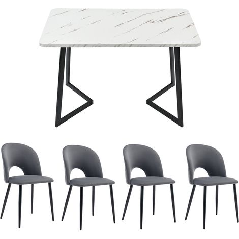 Conjunto de mesa de comedor rectangular 117 x 68 cm con 4 sillas de terciopelo gris (1/5)