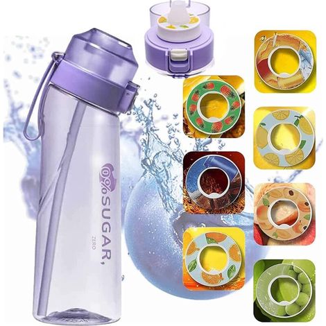 Bouteille d'eau de sport 650 ml sans BPA, kit de démarrage, avec 7 dosettes aromatisées, 0 % de sucre, violet (1/5)