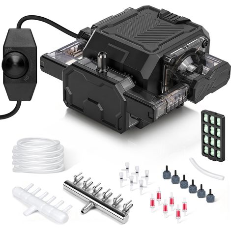 Pompe à Air 18W 2700L/H pour Aquarium / Bassin, avec 6 Diffuseurs d'air 35kPa, 6 Sorties, Moteur en Cuivre Double Canal, Aérateur Réglable Pompe à Oxygène en ABS pour Aquariums, Hydroponie et étangs (1/5)