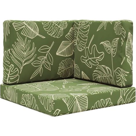 Ensemble de trois coussins pour canapé d'extérieur, motif feuilles, en polyester. (1/5)