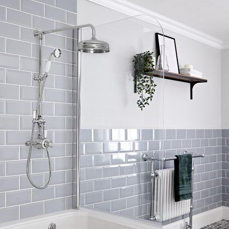 Hudson Reed – Colonne de douche thermostatique rétro – Mitigeur exposé avec pommeau pluie rond 19,4 cm – Technologie anti-brûlures – Laiton chromé