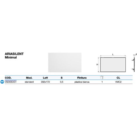 Ariasilent griglia minimal 292 x 172 mm - spessore 3,5 mm - plastica bianca VS0435431