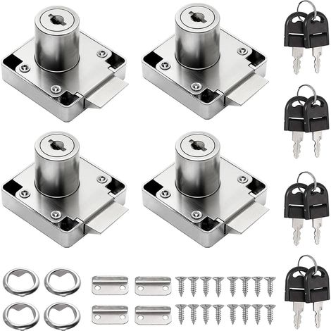Set di 4 serrature per cassetti da ufficio con accessori per chiavi, serratura per mobili, serratura a camma in lega di zinco per la chiusura di armadietti (argento) (1/5)
