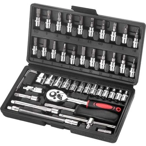 Jeu de 46 douilles en Chrome Vanadium 1/4" pour fixation, dimensions standards, ensemble complet pour outillage à main (1/4)