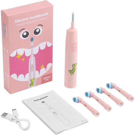 Brosse à dents électrique intelligente pour enfants (tête de brosse ronde rotative), livrée avec 4 têtes de brosse de rechange. (1/5)