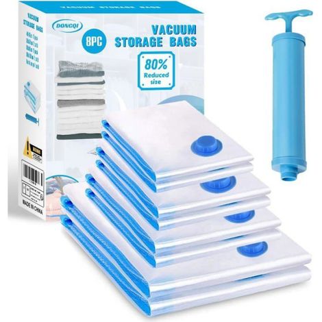 Gianno Store-Sacs de Rangement Sous Vide-Set de 8 sacs sous vide + 1 pompe,pour voyage,oreillers,couvertures,manteaux (1/5)