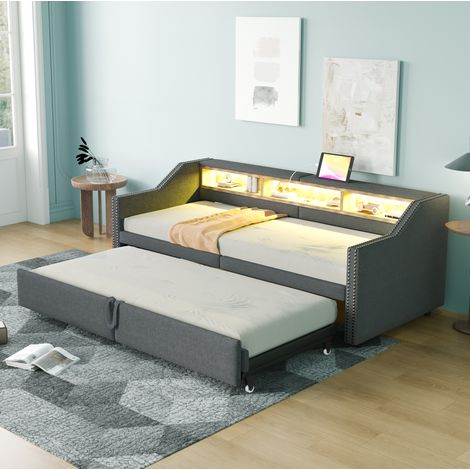 Bett Schlafbett ausziehbar 90x200 180x200 Stauraum OKMYHOME (1/5)