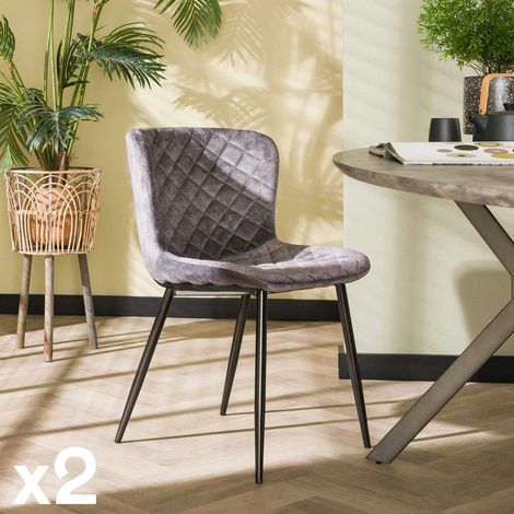 Chaise en velours piqué gris (lot de 2) MELBOURNE (1/4)