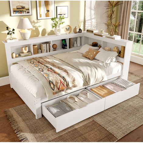 letto contenitore 140x200 con USB cassetti bianco OKMYHOME (1/5)
