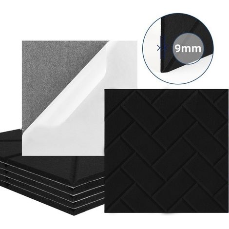 Lot de 12 panneaux acoustiques autocollants, rembourrage insonorisant en polyester, panneaux muraux insonorisants haute densité, 30 cm x 30 cm, noir (1/5)