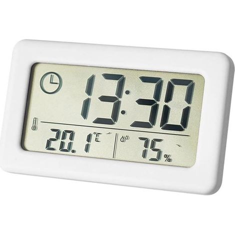 Thermomètre Hygromètre Électronique, Petite Horloge avec Température Humidité ℃/℉ Interrupteur 12/24 Heures Batterie Mince pour Chambre à Coucher Accueil