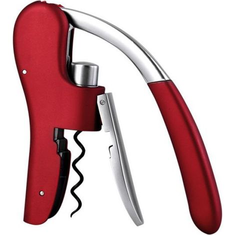 Ouvre bouteille professionnel en alliage de zinc avec coupe capsule et décapsuleur intégrés. Rouge. (1/5)
