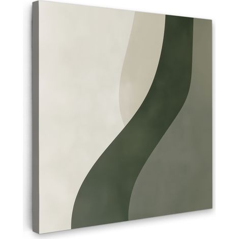 TABLEAU SUR TOILE Japandi - Vert - Abstrait - Moderne Tableau Chambre Adulte 90x90 cm
