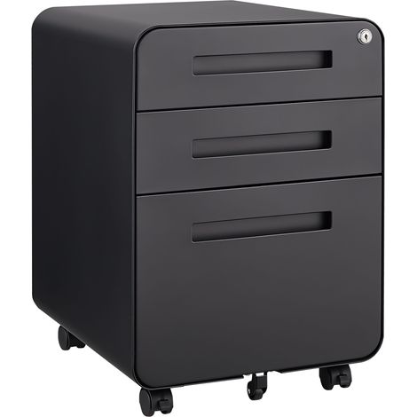 Classeur de bureau mobile noir à 3 tiroirs, rangement simple et polyvalent pour dossiers Legal/Letter/A4, conception anti-basculement à 5 roulettes, acier laminé à froid, imperméable et résistant à l' (1/5)