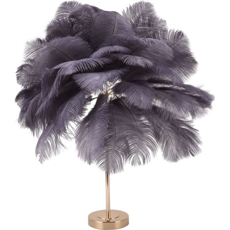 Lampe de table en plumes grise, 3 couleurs, gradation tactile, prise USB, romantique, moderne, luminaire de chevet pour chambre (1/5)