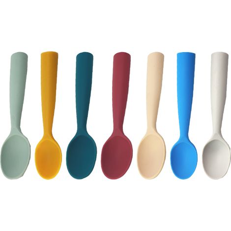 Cuillère En Silicone Alimentaire - 7 Pièces Couleurs Assorties - Pour Bébé Et Enfants - Sans BPA - Lavable Au Lave-Vaisselle - 7 Unités
