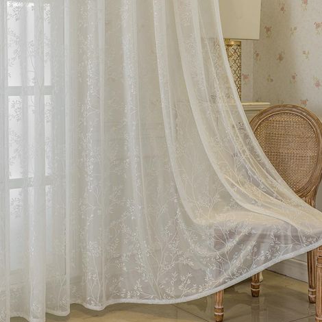 Belle broderie botanique voilages découpés pour salon, chambre à coucher, écran de fenêtre (blanc, 132,1 cm de large x 213,4 cm de long (lot de 1)) (1/4)