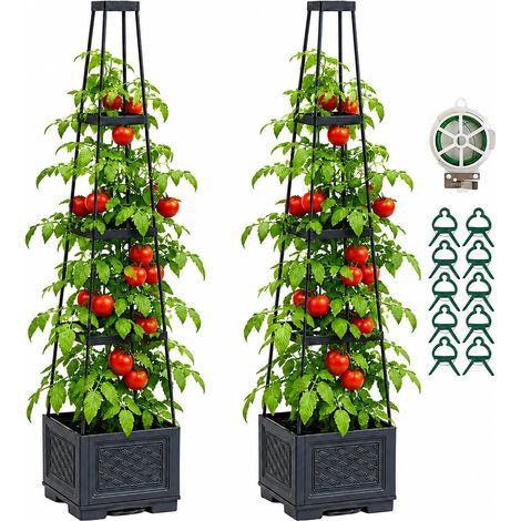 Lot de 2 jardinières surélevées avec treillis, jardinière à tomates avec treillis, 147,3 cm - Jardinière surélevée pour jardin, légumes, tomates, plantes grimpantes, cage à tomates pour intérieur et (1/5)