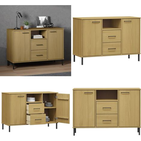 Buffet avec pieds en métal Marron 113x40x77 cm Bois massif OSLO - Buffet Industriel - Meuble Rangement - Buffet Bois - Buffet Design - Mobilier Salon - Home & Living