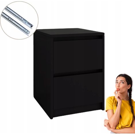 Comodino nero con 2 cassetti Frontali senza maniglie 41 x 52 x 43 cm (1/5)